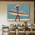 Figure | Woman with Surfboard and Seagulls
