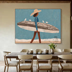 Figure | Woman with Surfboard and Seagulls