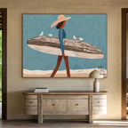 Figure | Woman with Surfboard and Seagulls
