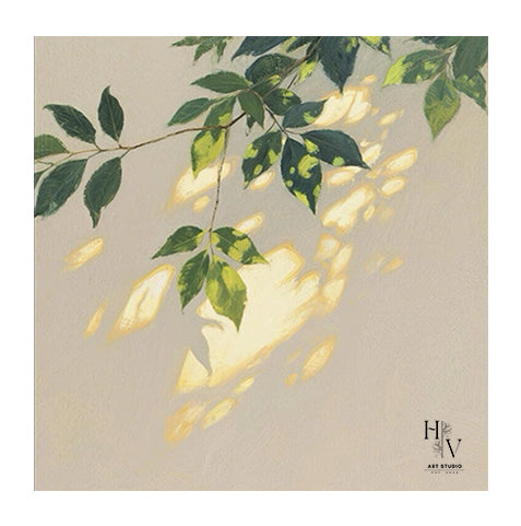 Shadow | Sun Dappled Green Leaf Branch (light background)