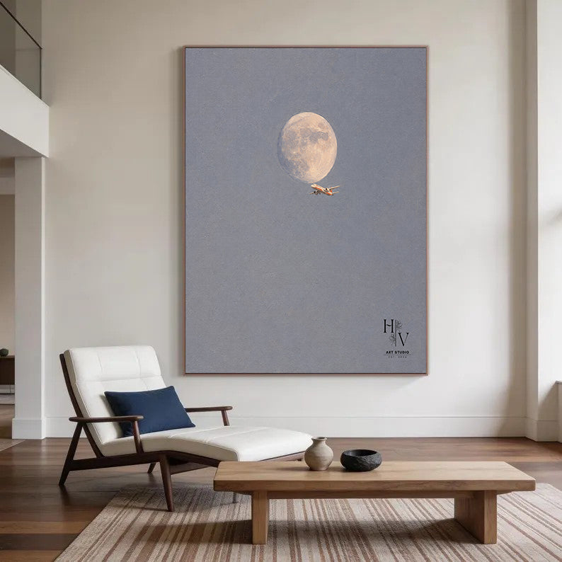 Minimalist | Airplane Soaring Over the Moon