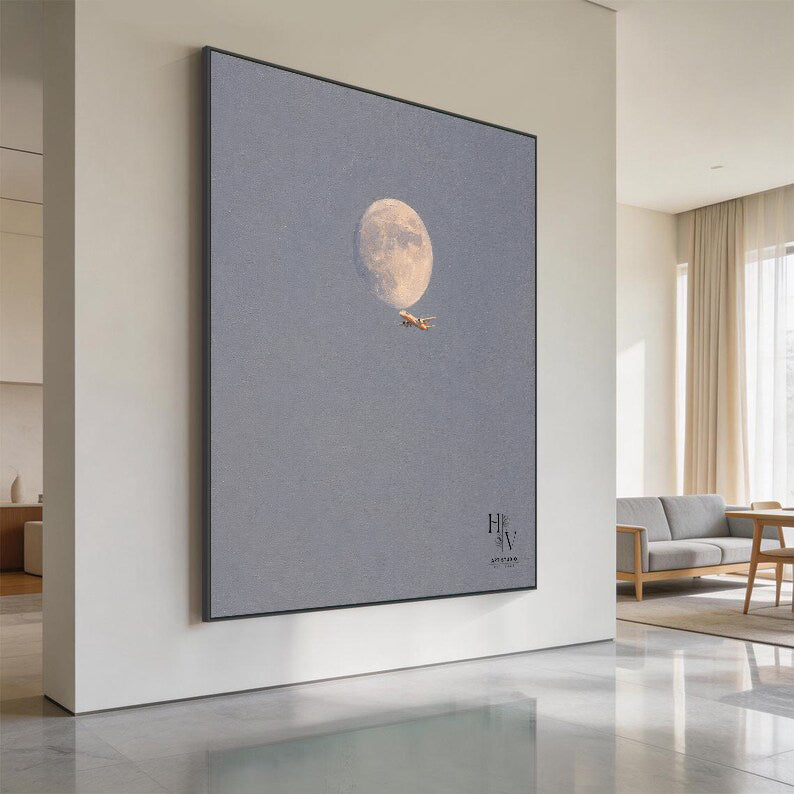 Minimalist | Airplane Soaring Over the Moon