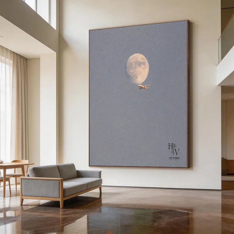 Minimalist | Airplane Soaring Over the Moon