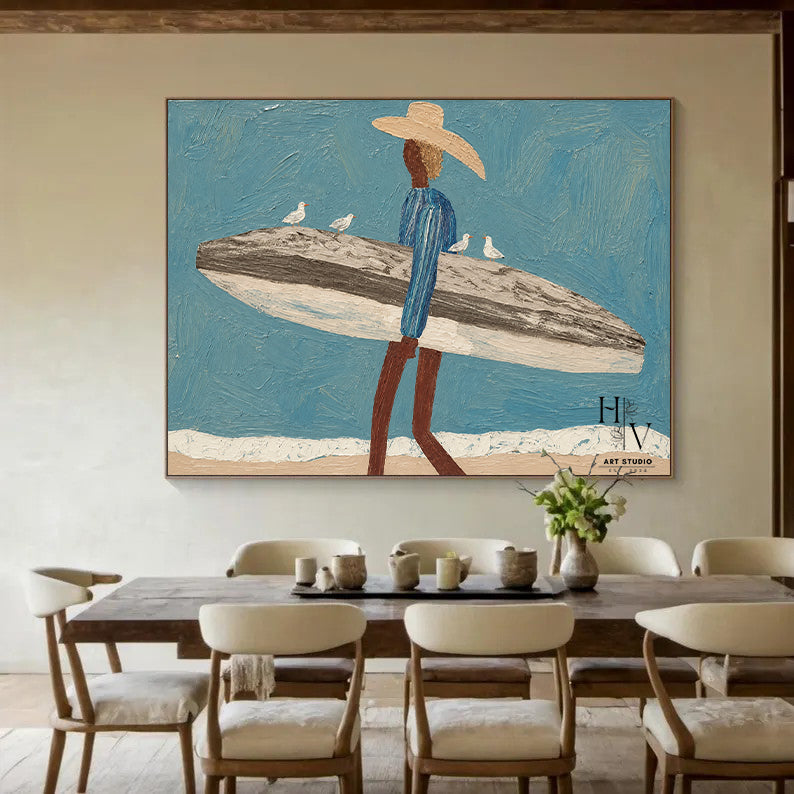 Figure | Man with Surfboard and Seagulls