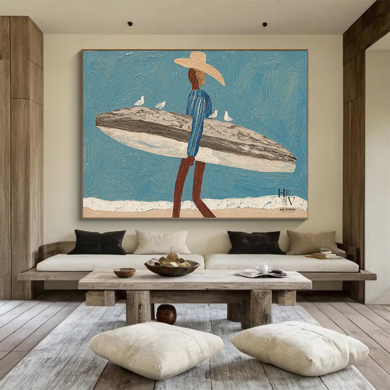 Figure | Man with Surfboard and Seagulls