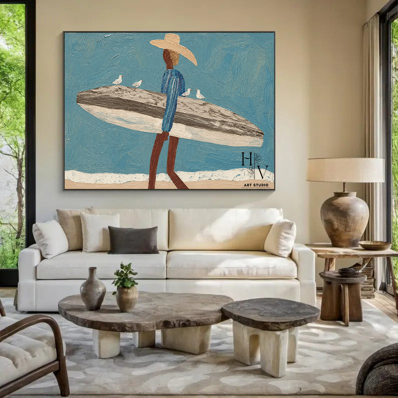 Figure | Man with Surfboard and Seagulls