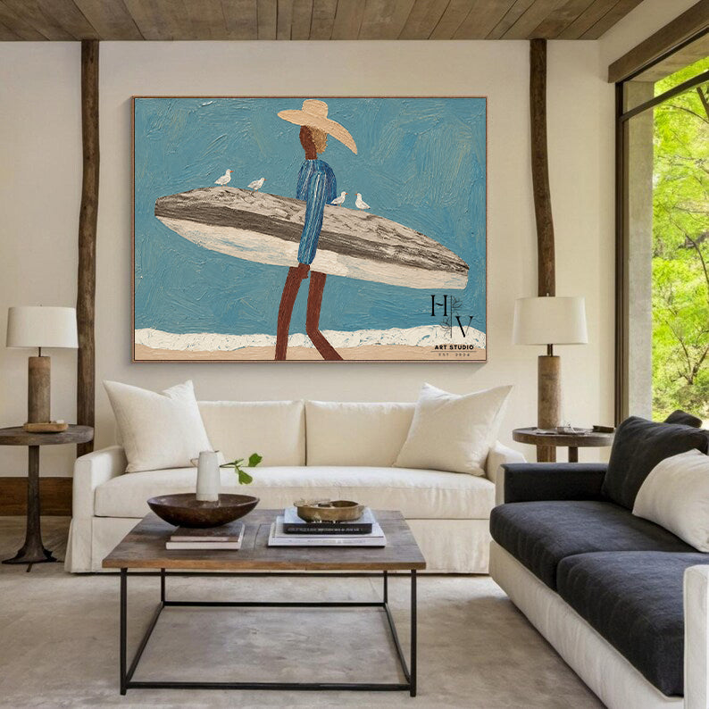 Figure | Man with Surfboard and Seagulls