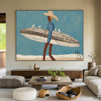 Figure | Man with Surfboard and Seagulls