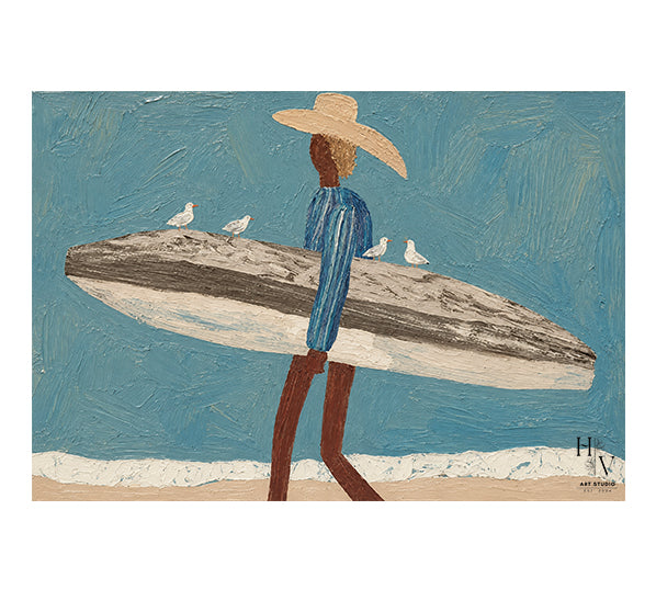 Figure | Man with Surfboard and Seagulls